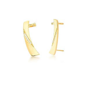 Brinco ear cuff retangular zircônia ouro semijoia