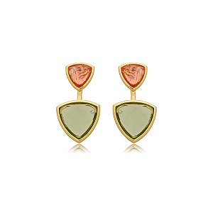 Brinco ear jacket cristais prasiolita e rosa ouro semijoia