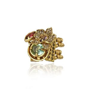 Anel ajustável Claudia Arbex orquídea cristais coloridos ouro vintage