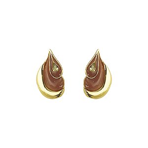 Brinco Palone Design gota resina marrom dourado