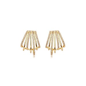 Brinco ear hook 7 aros zircônia ouro semijoia E200166