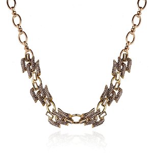Colar choker Claudia Arbex elos cristais ouro vintage