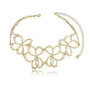 Colar choker flor ouro semijoia CZ21309AU