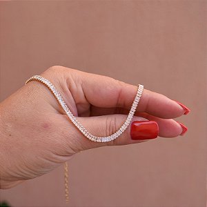 Colar choker zircônia baguete ouro semijoia 1485