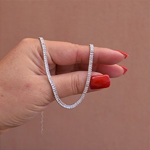 Colar choker zircônia baguete ródio semijoia 1485