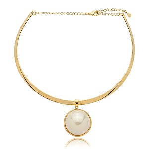 Colar aro meia pérola ouro semijoia 9553