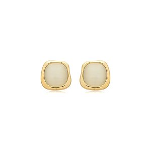 Brinco formas cristal olho de gato ouro semijoia BA 4780