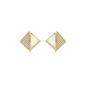 Brinco triangular madrepérola zircônia ouro semijoia BA 5223