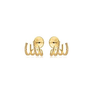 Brinco ear hook aros zircônias ouro semijoia BA 5178