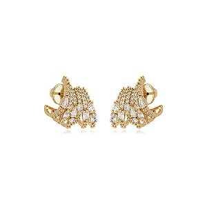 Brinco ear hook aros zircônias ouro semijoia BA 4675