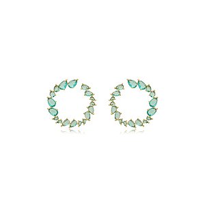 Brinco frontal cristal azul ouro semijoia BA 5187