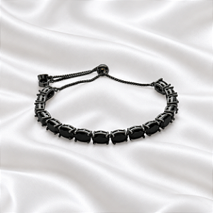 Pulseira Gravatinha Zircônia Black Ródio Negro Semijoia