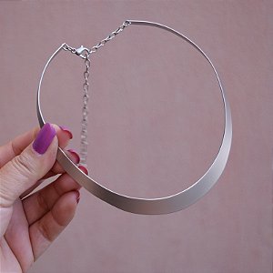 Colar aro choker metal ródio fosco semijoia 48014