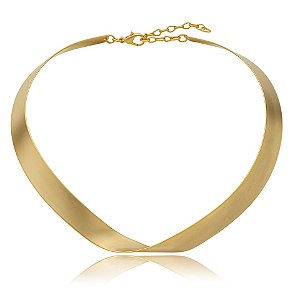 Colar aro choker metal torcido ouro fosco semijoia 48015