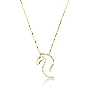 Colar cavalo zircônia ouro semijoia