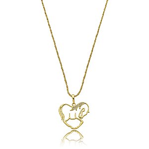 Colar cavalo zircônia ouro semijoia