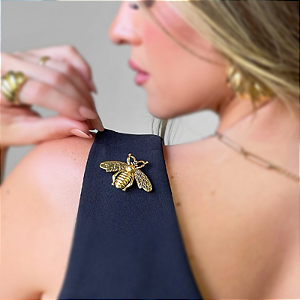 Broche magnético abelha rainha dourado envelhecido