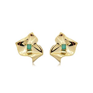 Brinco Elaine Palma ondas cristal fusion turmalina ouro semijoia