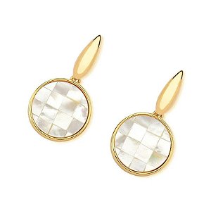 Brinco redondo madrepérola mosaico ouro semijoia