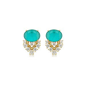 Brinco cacho cristal azul zircônia ouro semijoia BA 5253