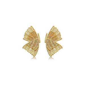 Brinco borboleta metal rendado ouro semijoia BA 5264