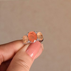 Anel cristais fusion laranja ródio semijoia