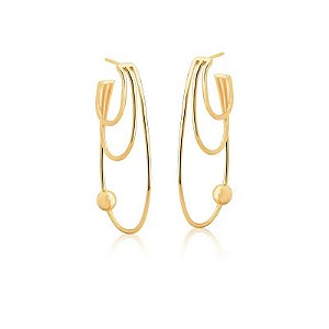 Brinco argola 3 voltas esfera ouro semijoia