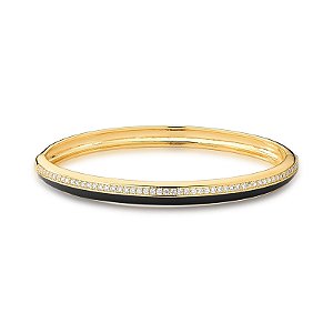 Bracelete esmaltado preto zircônia ouro semijoia