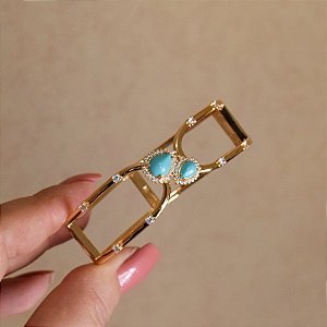 Bracelete cristal azul zircônia ouro semijoia