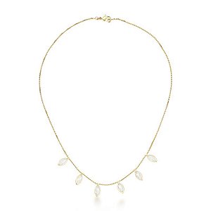 Colar choker cristais navetes ouro semijoia