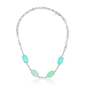 Colar curto cristais fusion turmalina zircônia ródio semijoia