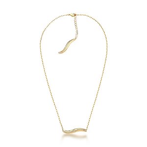 Colar curto pingente curvado zircônia ouro semijoia
