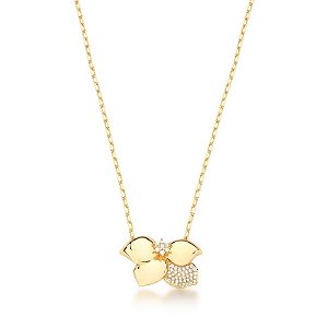 Colar flor zircônia ouro semijoia