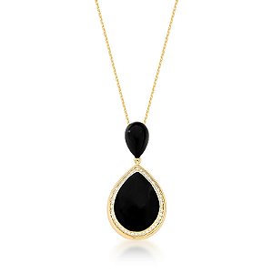 Colar gota esmaltada preto zircônia ouro semijoia