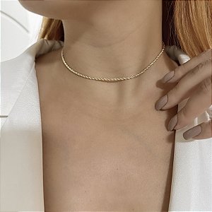 Colar choker corrente cordão baiano ouro semijoia MJ24360