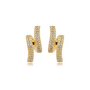 Brinco curvado zircônia ouro semijoia BZ21177AU