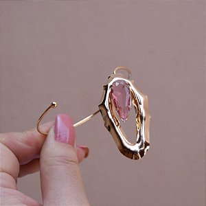 Bracelete orgânico cristal rosa ouro semijoia BC21462AU