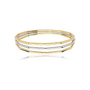 Kit 3 pulseiras argolas metal ouro e ródio semijoia BC21521AU