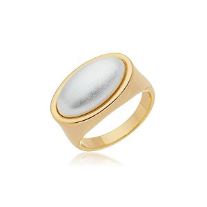 Anel oval ouro e ródio fosco semijoia