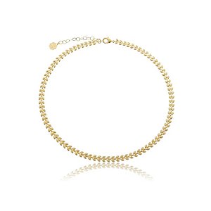 Colar choker folhas ouro semijoia