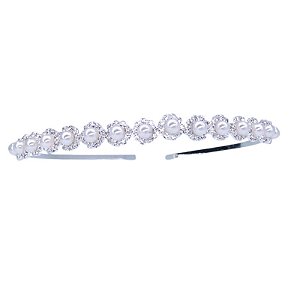 Tiara metal pérolas cristais prateado TR450