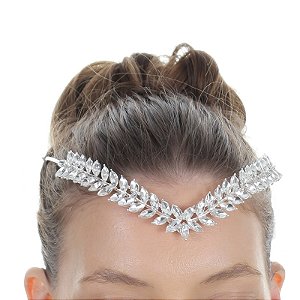 Tiara coroa noiva folhas cristais prateado 3637201