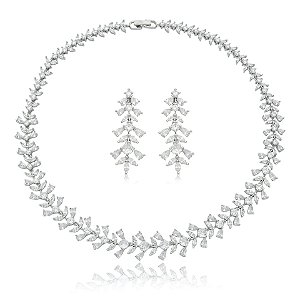 Colar e brinco cascata zircônias ródio semijoia TL 5