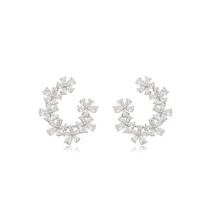 Brinco frontal flores zircônias ródio semijoia ZB 624