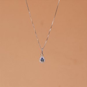 Colar pingente gota zircônia azul prata 925 5450405