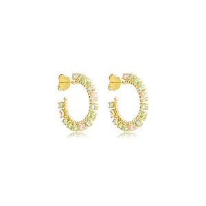 Brinco argolinha zircônias coloridas ouro semijoia HY 464