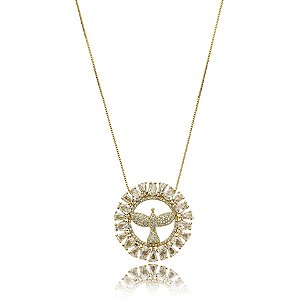 Colar Espírito Santo mandala zircônia ouro semijoia HY 270