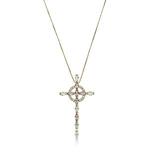 Colar crucifixo Espírito Santo zircônia colorida ouro semijoia HY 430
