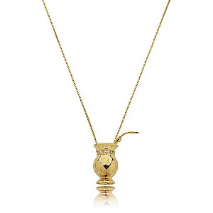 Colar cuia chimarrão zircônia ouro semijoia