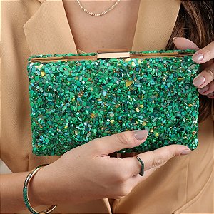 Clutch retangular pedrarias verde RY2206